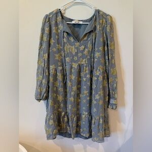 LOFT Blue Dress with Gold Floral Pattern